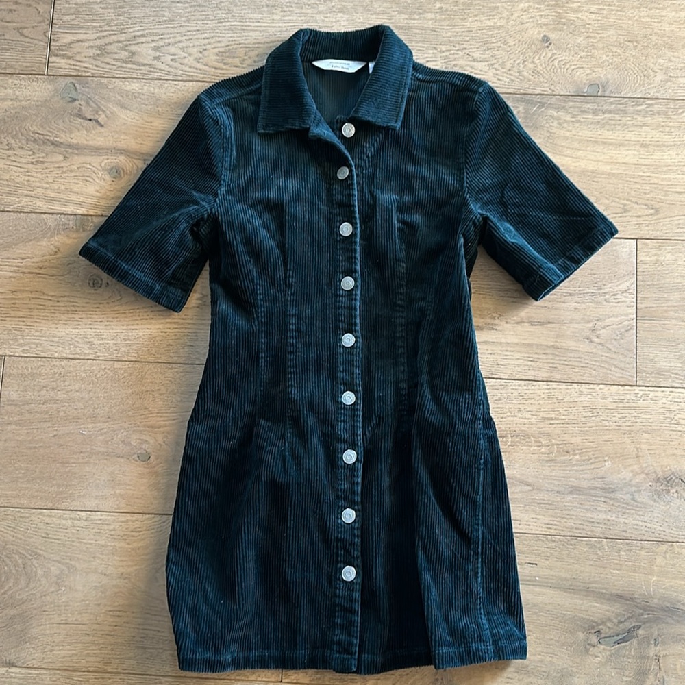 And & Other Stories Dark Emerald green Corduroy Mini Dress Button Up